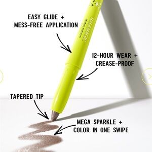 Half Magic Brand EyeShadow stick in the shade gunsmoke with Mega Sparkle Fauxbot